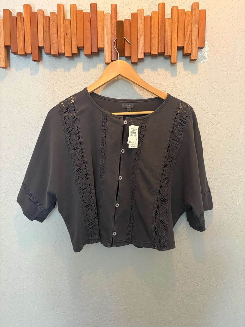 NWT Aerie Black Short Sleeve Crochet Cardiagn size M